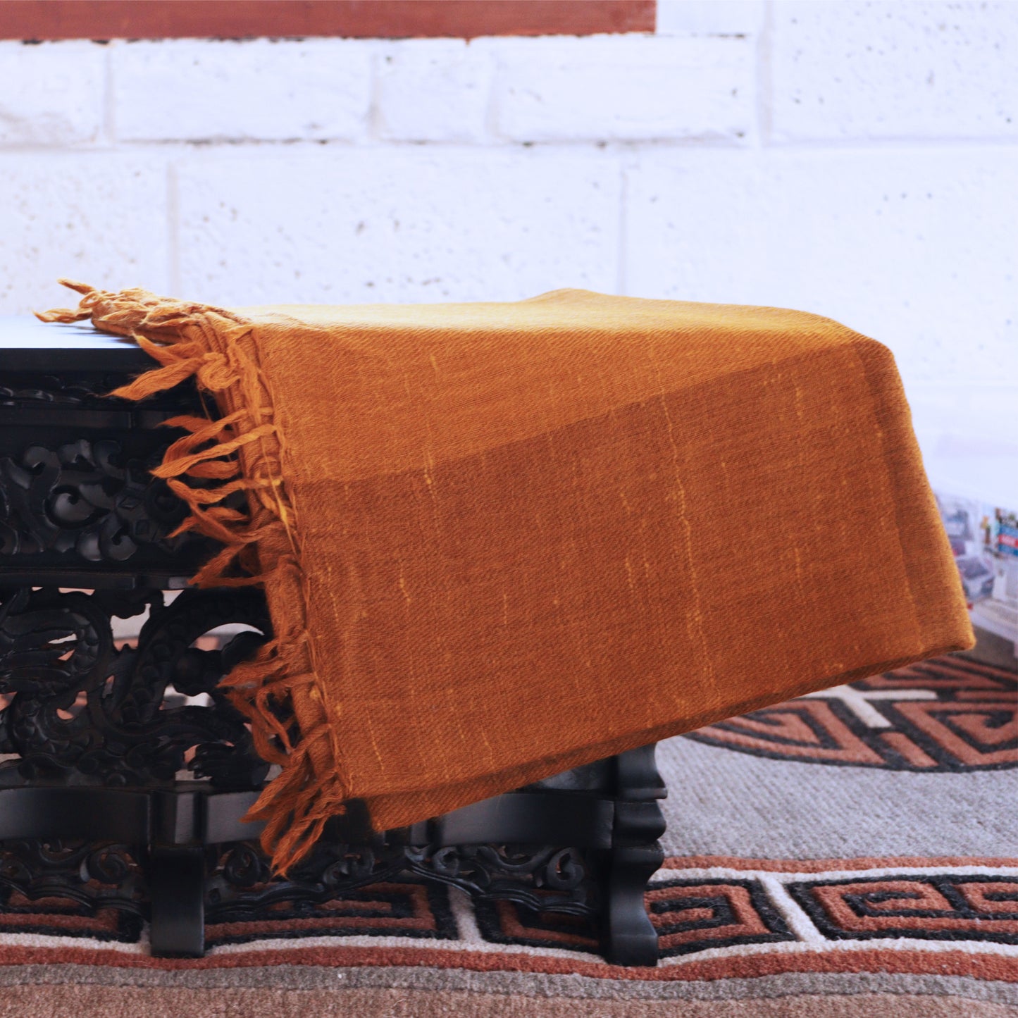 Dark Mustard Angora and Merino Wool Stole